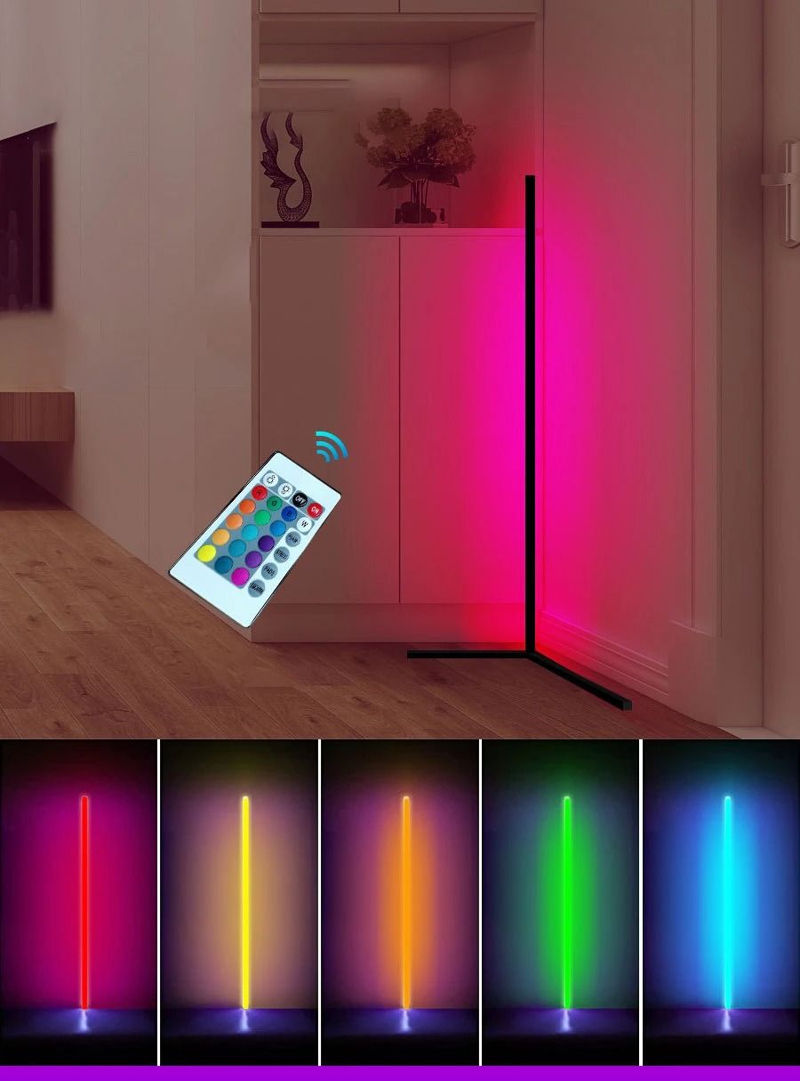 RGB LED Corner Lamp – Modern Minimalist Floor Standing Light with Remote Control & Music Sync for Mood Lighting in Bedrooms & Gaming Spaces
