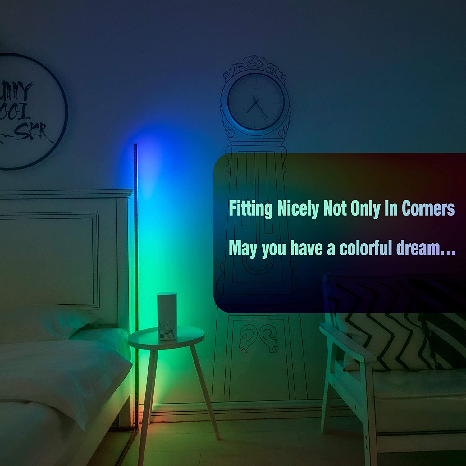 RGB LED Corner Lamp – Modern Minimalist Floor Standing Light with Remote Control & Music Sync for Mood Lighting in Bedrooms & Gaming Spaces