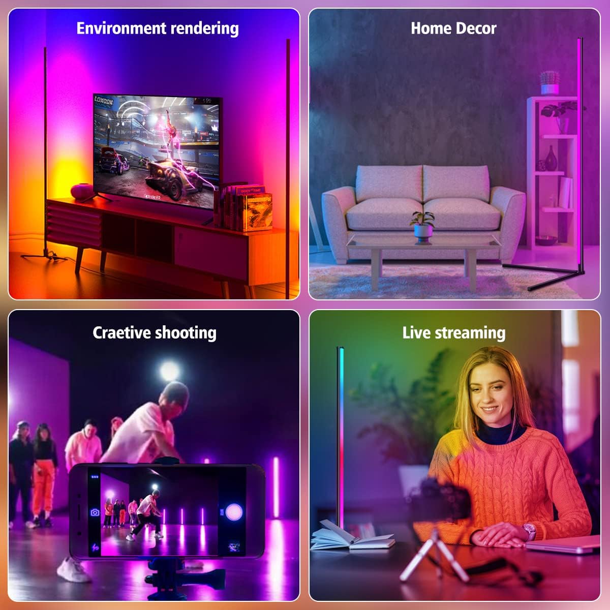 RGB LED Corner Lamp – Modern Minimalist Floor Standing Light with Remote Control & Music Sync for Mood Lighting in Bedrooms & Gaming Spaces