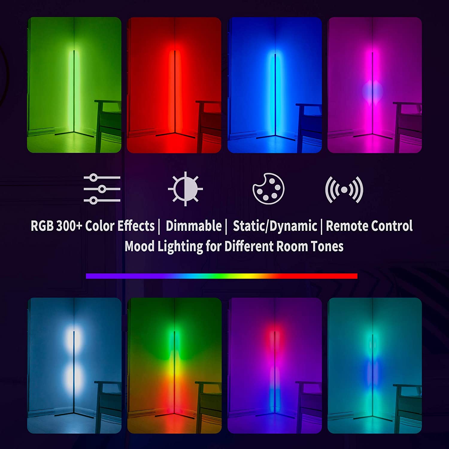 RGB LED Corner Lamp – Modern Minimalist Floor Standing Light with Remote Control & Music Sync for Mood Lighting in Bedrooms & Gaming Spaces