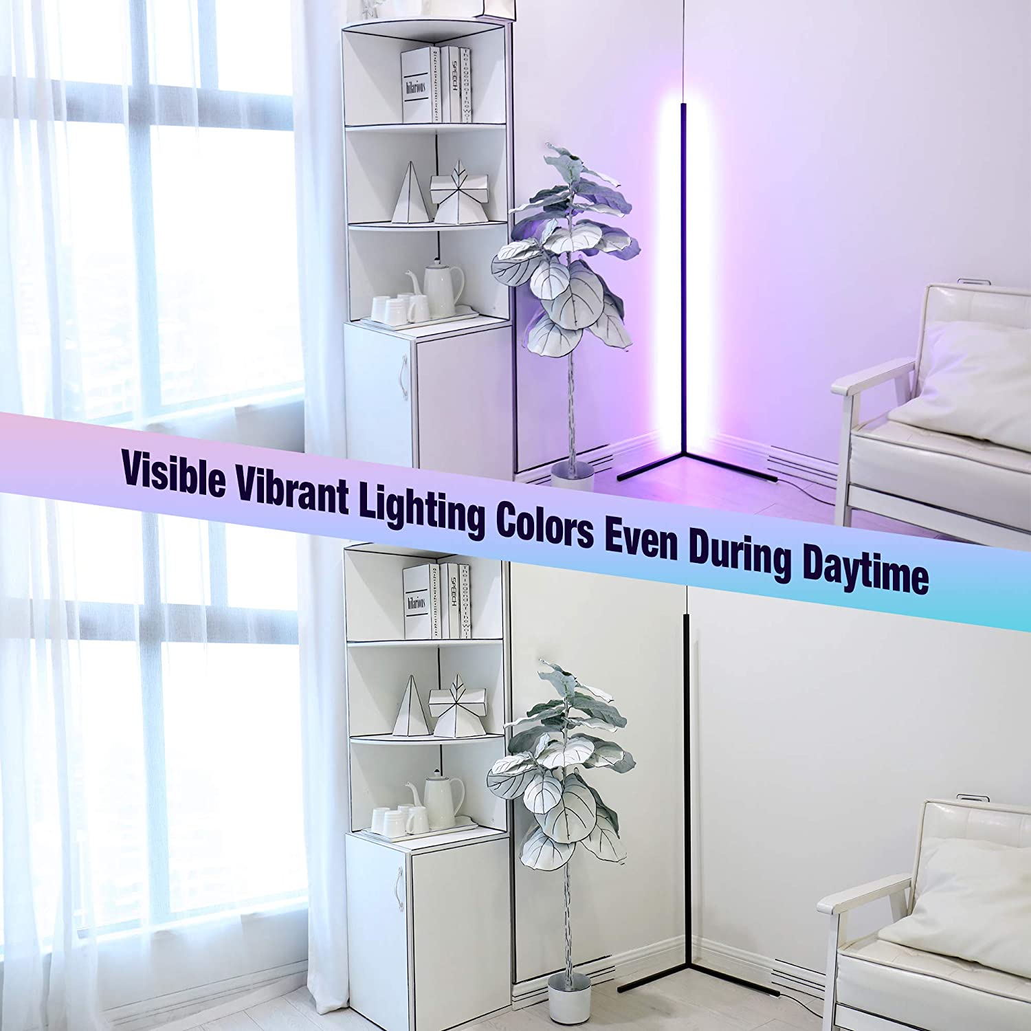 RGB LED Corner Lamp – Modern Minimalist Floor Standing Light with Remote Control & Music Sync for Mood Lighting in Bedrooms & Gaming Spaces