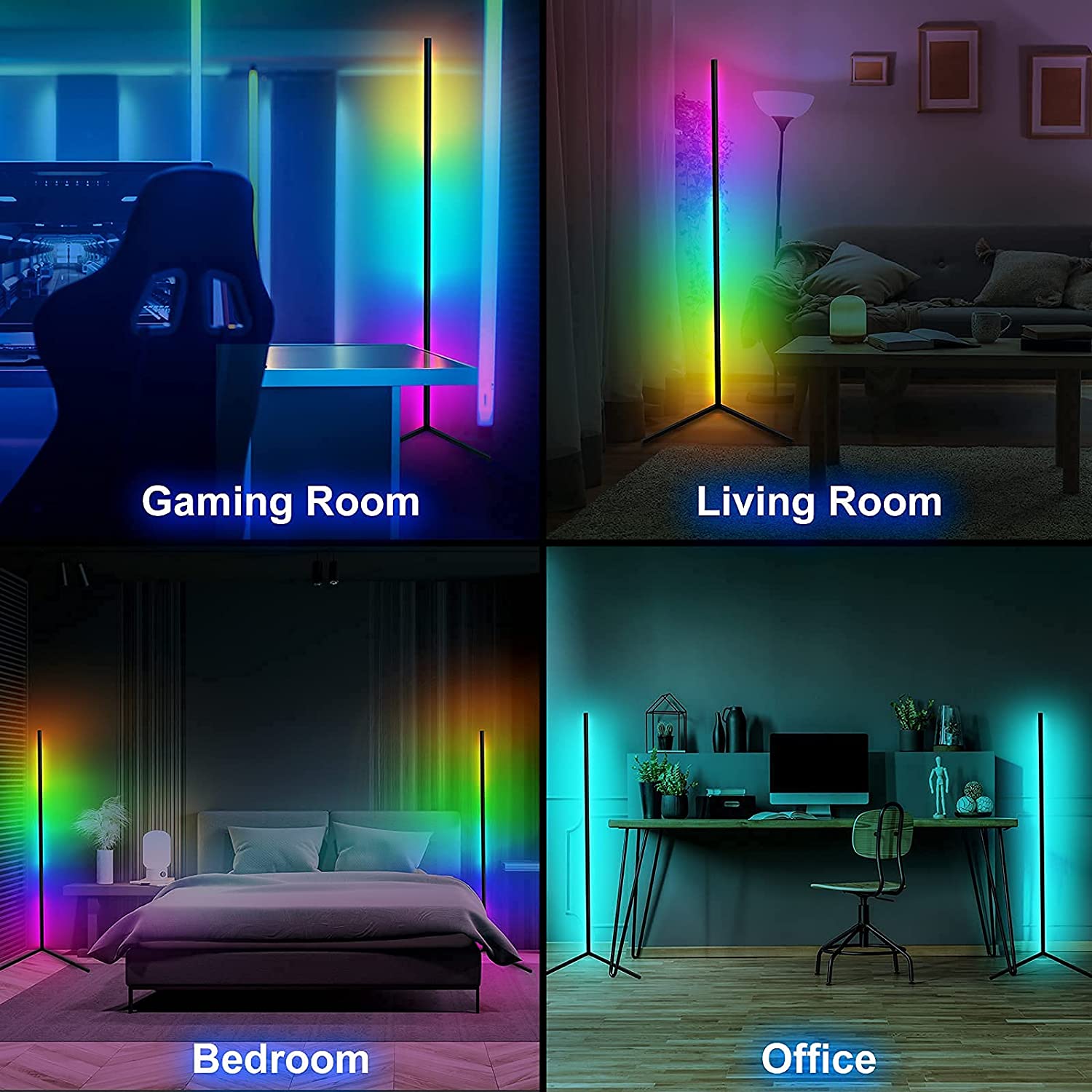 RGB LED Corner Lamp – Modern Minimalist Floor Standing Light with Remote Control & Music Sync for Mood Lighting in Bedrooms & Gaming Spaces
