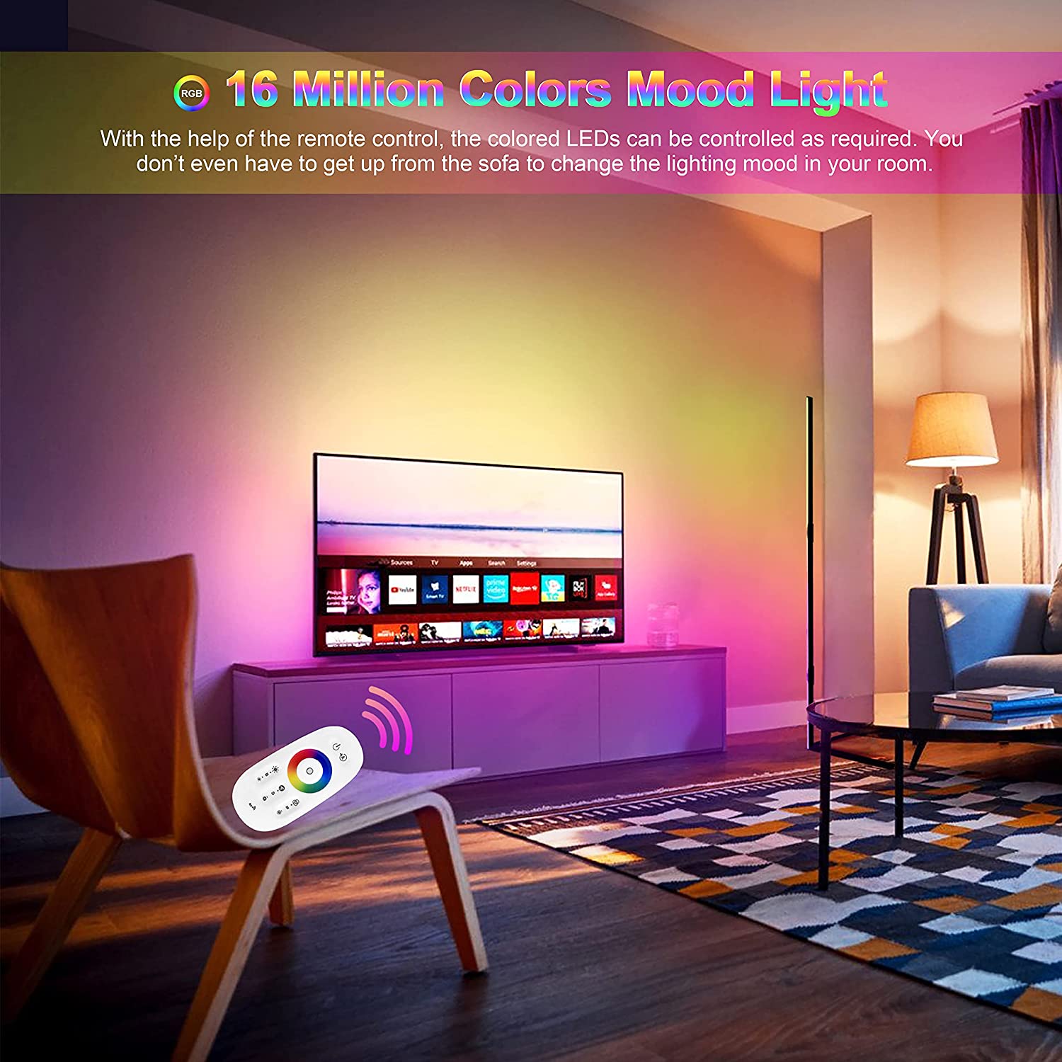 RGB LED Corner Lamp – Modern Minimalist Floor Standing Light with Remote Control & Music Sync for Mood Lighting in Bedrooms & Gaming Spaces