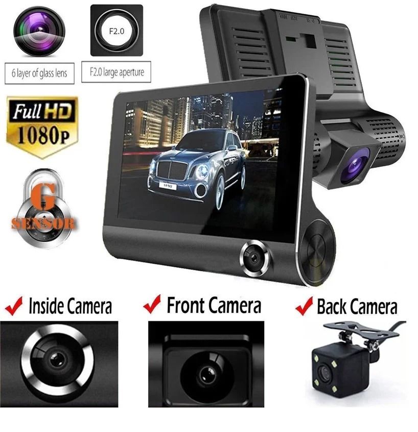 1080P Dash Cam 4 inch Display Dual Lens Dashboard Camera with Rearview Camera Wireless Night Version Driving Recorder