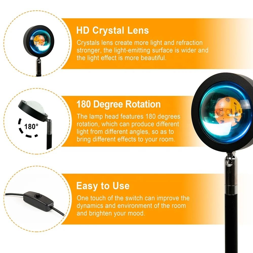 USB Sunset Lamp Rainbow Light Projector Night Light Sunset Projection LED Desk Lamp For Bedroom Living Room Cafe Decoration