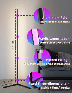 Smart RGB Corner Lamp – Modern LED Standing Floor Light with Remote Control, Music Sync & Mood Lighting for Bedroom, Gaming Room & Living Room