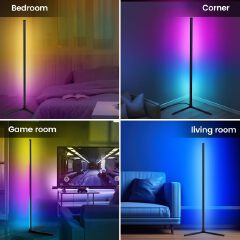 RGB Corner Floor Lamp – Modern LED Standing Light with Remote & App Control, Ambient Mood Lighting for Bedroom, Living Room, Gaming & Home Decor
