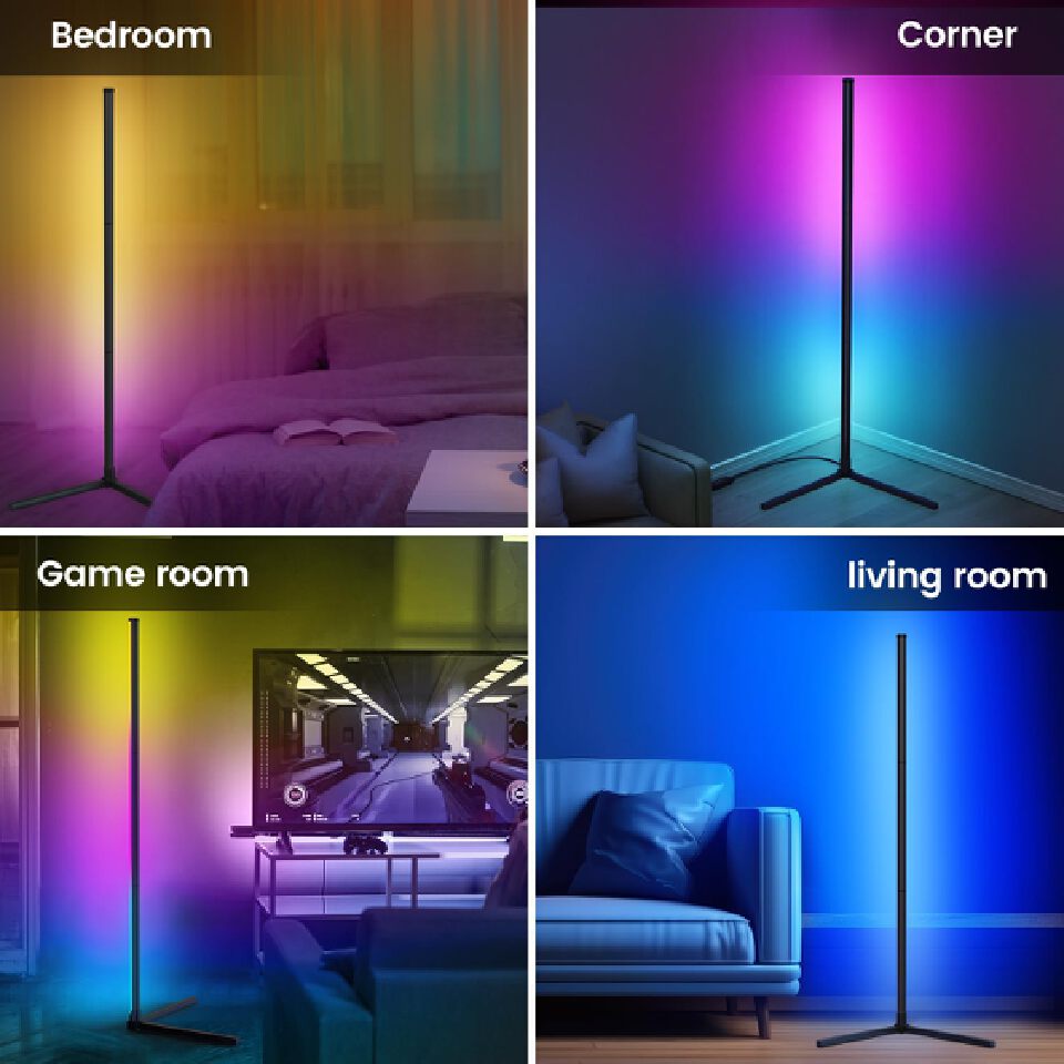 RGB Corner Floor Lamp – Modern LED Standing Light with Remote & App Control, Ambient Mood Lighting for Bedroom, Living Room, Gaming & Home Decor