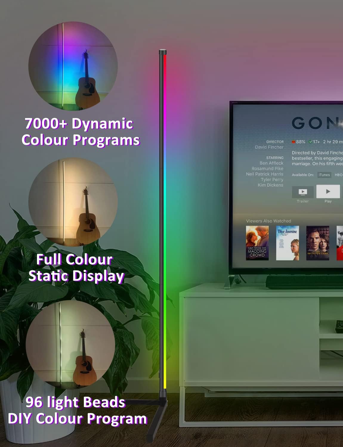 RGB LED Corner Lamp – Color Changing Standing Light with Dimmable Brightness, Remote Control & Music Sync for Living Room, Bedroom & Gaming Setup