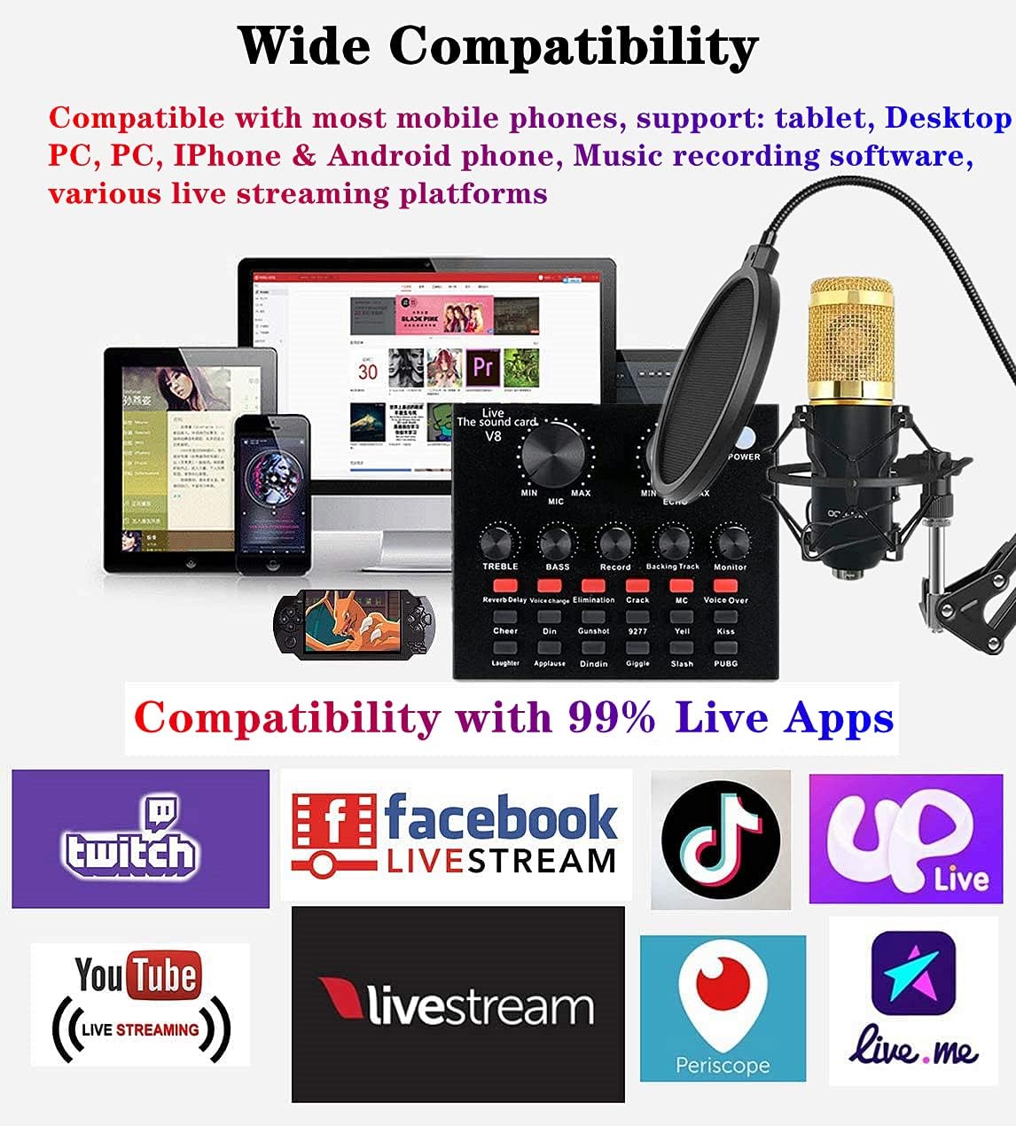 BM800 Live Streaming Microphone with V8 Mixer – Podcast & Karaoke Recording Kit