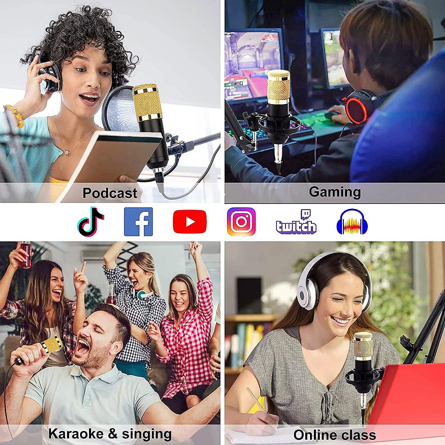 Podcast Equipment Bundle, with BM800 Podcast Microphone and V8 Sound Card, Voice Changer - Audio Interface