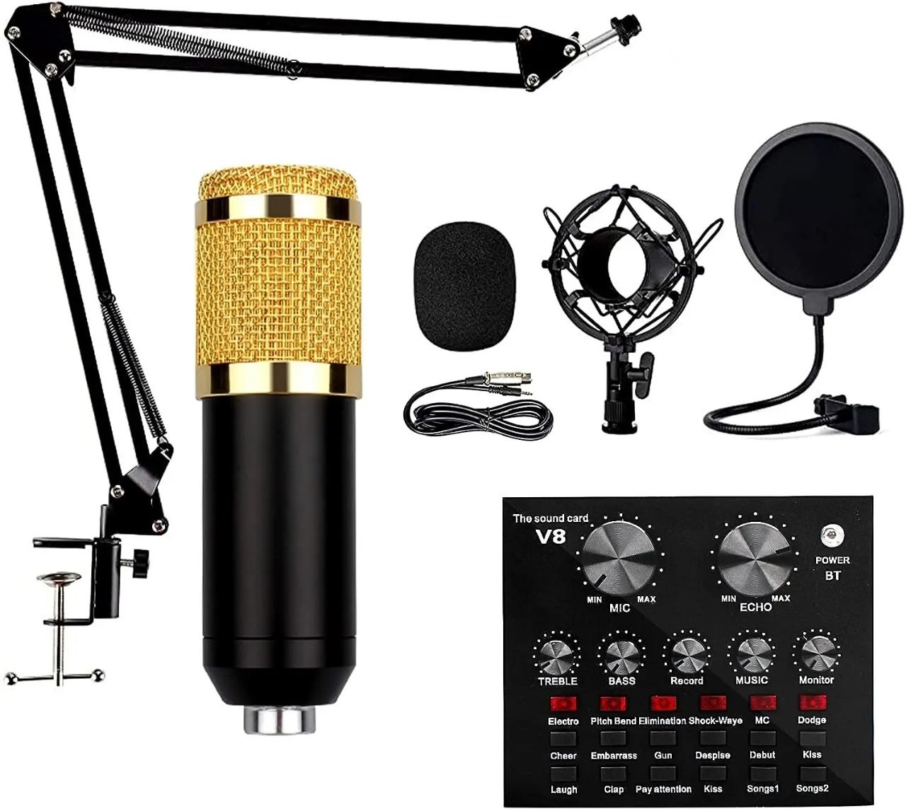 BM800 Podcast Microphone with V8 Sound Card – Studio Quality Condenser Mic for Singing, Recording, Gaming, Streaming, Karaoke & Online Shows