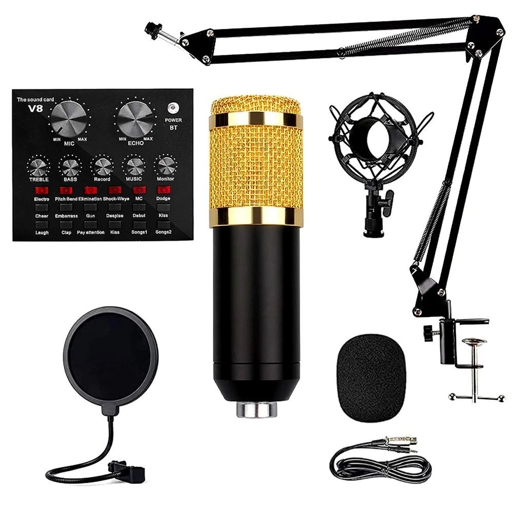 BM800 Studio Recording Condenser Microphone with V8 Sound Card – Best Podcasting, Karaoke, Voice Over, Streaming & Gaming Mic Kit
