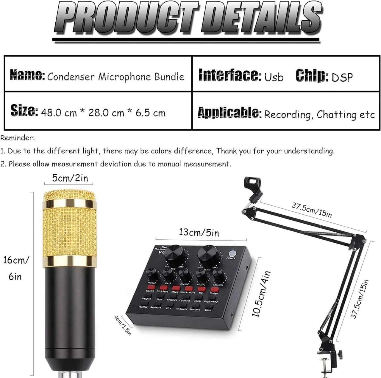 BM800 Studio Recording Condenser Microphone with V8 Sound Card – Best Podcasting, Karaoke, Voice Over, Streaming & Gaming Mic Kit