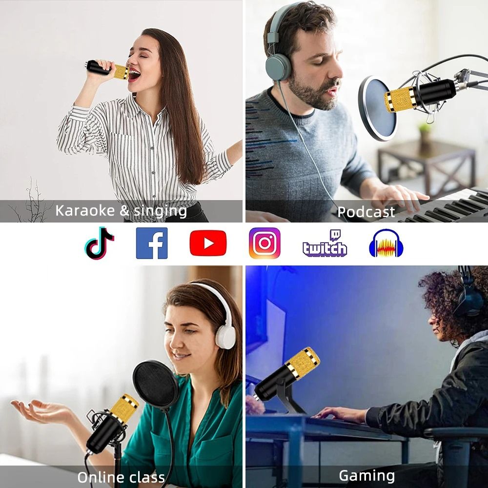 BM800 Studio Recording Condenser Microphone with V8 Sound Card – Best Podcasting, Karaoke, Voice Over, Streaming & Gaming Mic Kit