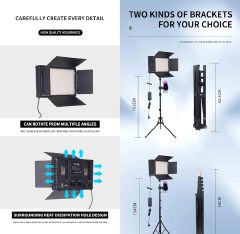 U600 LED light video light kit with 2.1m tripod, rechargeable and plug-powered camera video light, 3200K-5600K camera video light, rechargeable and plug-powered video conference live light