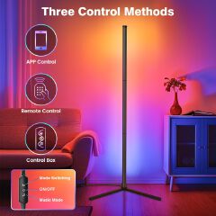 RGB Corner Floor Lamp with APP and Remote Control, 16 Million Colors & 68+ Scene Color Changing Ambience Light with Music Sync for Living Room, Bedroom, Gaming Room