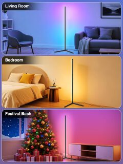 RGB Corner Floor Lamp with APP and Remote Control, 16 Million Colors & 68+ Scene Color Changing Ambience Light with Music Sync for Living Room, Bedroom, Gaming Room