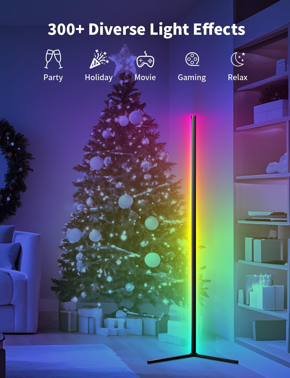 RGB Corner Floor Lamp with APP and Remote Control, 16 Million Colors & 68+ Scene Color Changing Ambience Light with Music Sync for Living Room, Bedroom, Gaming Room