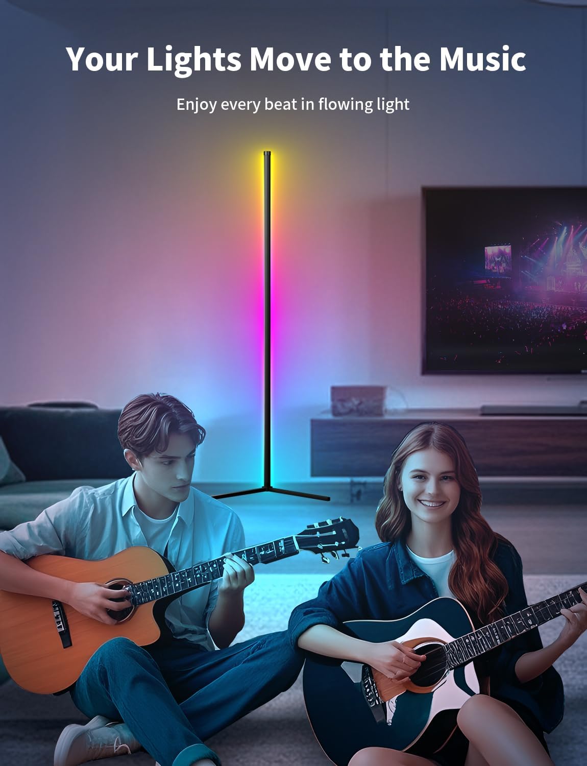 Modern LED Corner Lamp with AC Adapter & APP & Remote Control, 16 Million Colors, 68+ Scene Modes, Music Sync, Ambient Lighting for Living Room, Bedroom, and Gaming Room