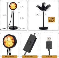 Sunset Lamp Projector,180 Degree Rotation Sun Projection Light Led Night Light Floor Lamp with USB Port,Sunset Lamps for Photography Party Bedroom Decor,Christmas Gifts for Women