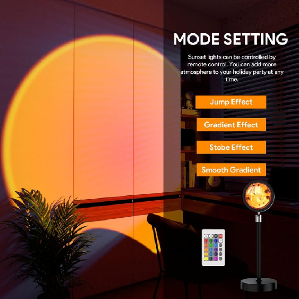 Sunset Lamp Multiple Colors with Remote, Sunset Projection Lamp 16 Colors, Sunset Light Projector Color Changing, LED Rainbow Sunset Projector Lamp