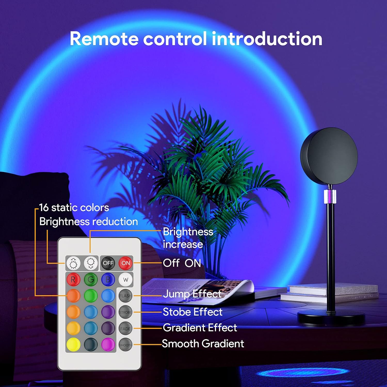 Sunset Lamp Multiple Colors with Remote, Sunset Projection Lamp 16 Colors, Sunset Light Projector Color Changing, LED Rainbow Sunset Projector Lamp