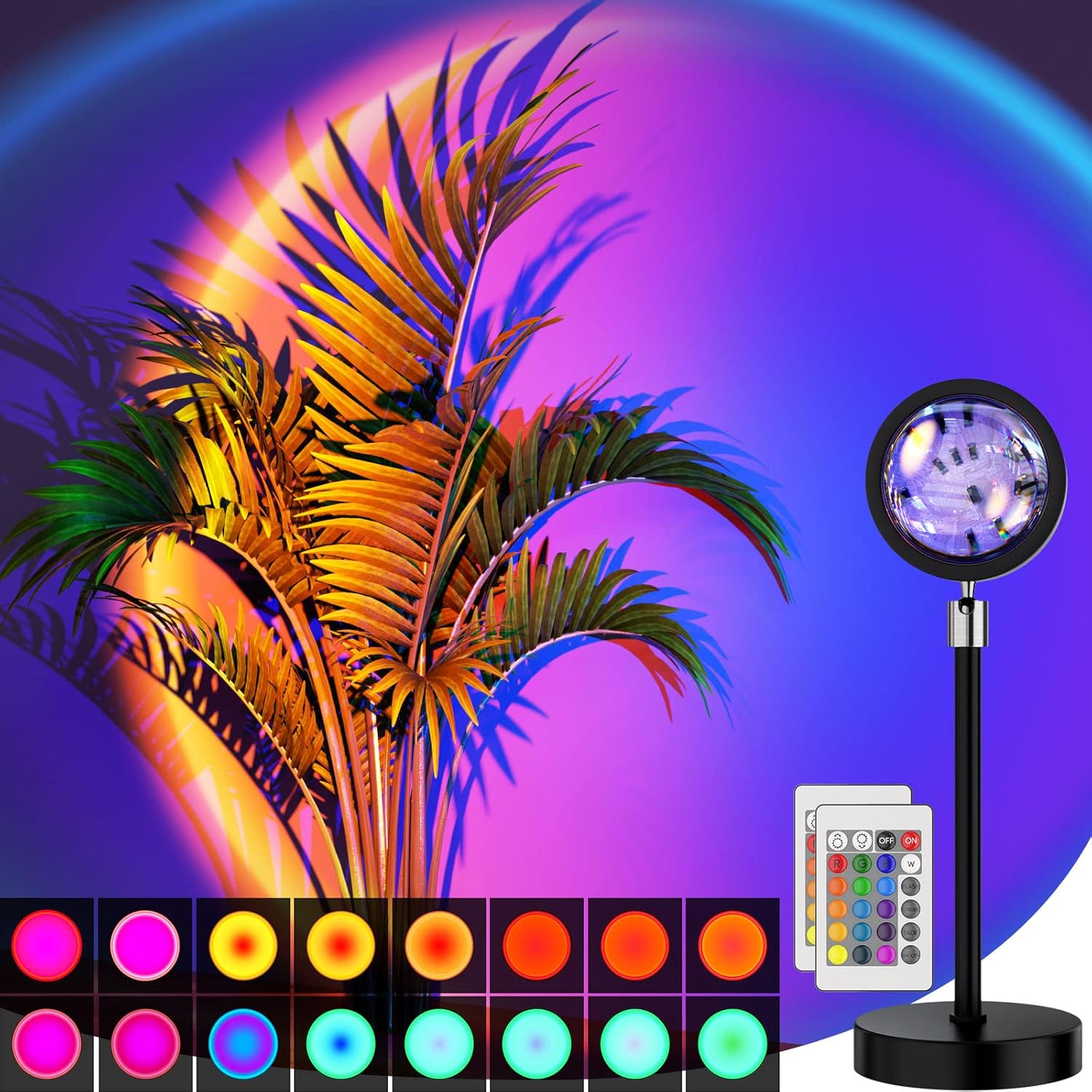 Sunset Lamp Multiple Colors with Remote, Sunset Projection Lamp 16 Colors, Sunset Light Projector Color Changing, LED Rainbow Sunset Projector Lamp