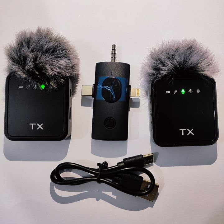 F11-2 3 in 1 Wireless Microphone, Noise Cancellation Wireless Mic for Youtubers, Video Recording, Facebook, Compatible with Type-C Android/iPhone/Cameras/Laptop