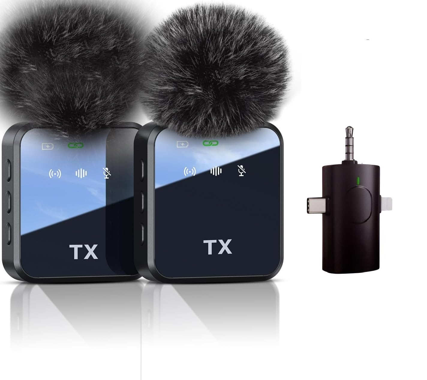 F11-2 3 in 1 Wireless Microphone, Noise Cancellation Wireless Mic for Youtubers, Video Recording, Facebook, Compatible with Type-C Android/iPhone/Cameras/Laptop