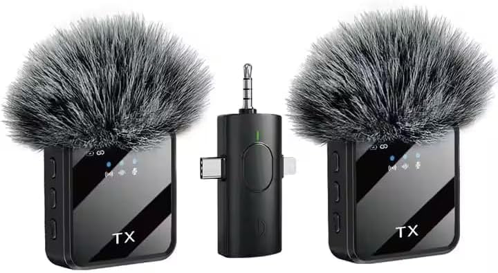 F11-2 3 in 1 Wireless Microphone, Noise Cancellation Wireless Mic for Youtubers, Video Recording, Facebook, Compatible with Type-C Android/iPhone/Cameras/Laptop