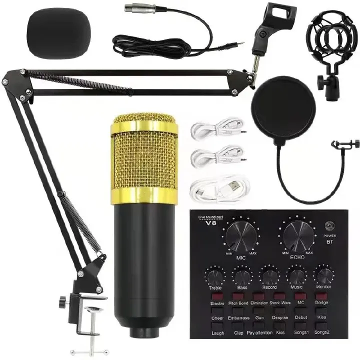 BM800 Professional Condenser Microphone Kit With V8 Sound Card | Studio Recording Podcast Mic for Karaoke, Gaming, Live Streaming, Voice Recording & Broadcasting