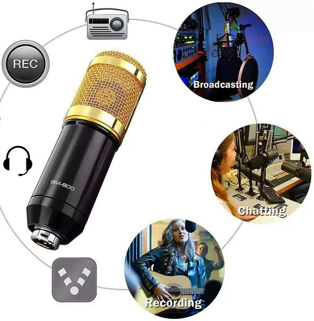 BM800 Professional Condenser Microphone Kit With V8 Sound Card | Studio Recording Podcast Mic for Karaoke, Gaming, Live Streaming, Voice Recording & Broadcasting