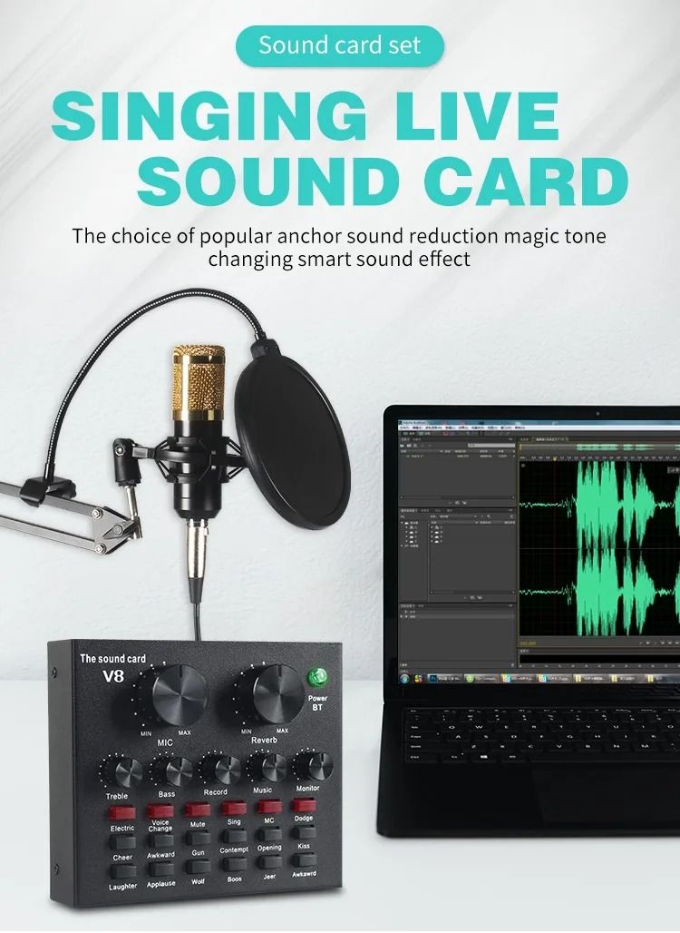 BM800 Professional Condenser Microphone Kit With V8 Sound Card | Studio Recording Podcast Mic for Karaoke, Gaming, Live Streaming, Voice Recording & Broadcasting