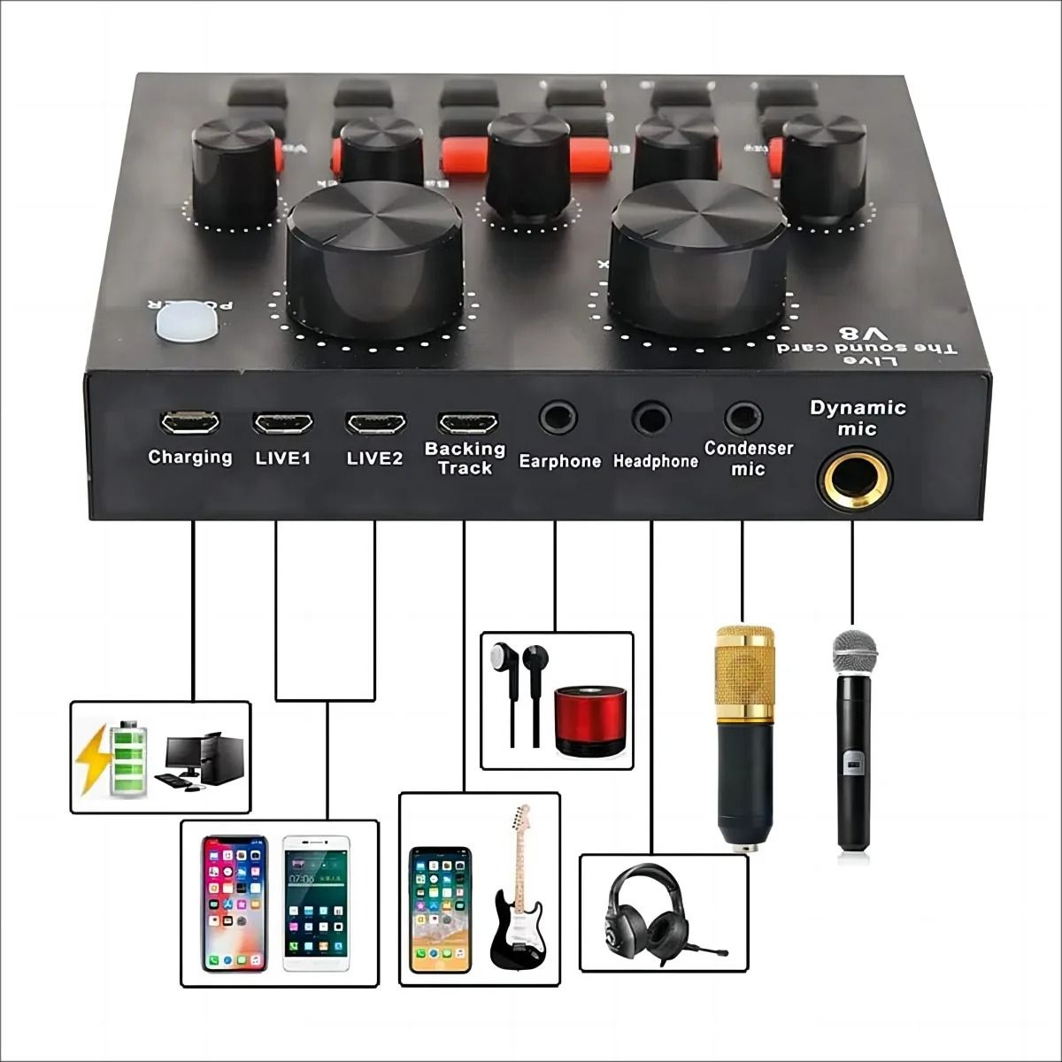 BM800 Professional Condenser Microphone Kit With V8 Sound Card | Studio Recording Podcast Mic for Karaoke, Gaming, Live Streaming, Voice Recording & Broadcasting