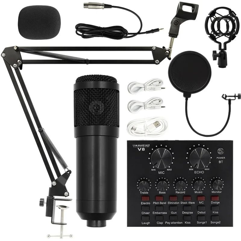 BM800 V8 Sound Card Studio Microphone Set | Professional Condenser Mic for Live Streaming, Podcasting, Karaoke, Gaming, Voice Recording & Home Studio Setup