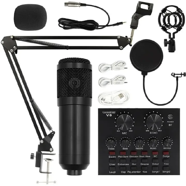 BM800 V8 Sound Card Studio Microphone Set | Professional Condenser Mic for Live Streaming, Podcasting, Karaoke, Gaming, Voice Recording & Home Studio Setup