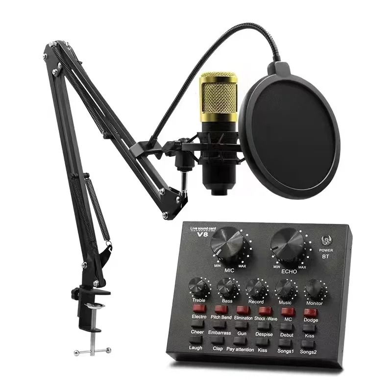 BM800 USB Condenser Microphone With V8 Mixer | Noise Cancellation Studio Mic Kit for Podcast, Singing, Livestream, Gaming, Broadcasting & Audio Recording