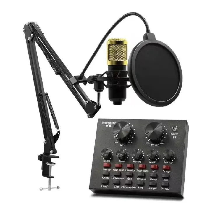 BM800 USB Condenser Microphone With V8 Mixer | Noise Cancellation Studio Mic Kit for Podcast, Singing, Livestream, Gaming, Broadcasting & Audio Recording