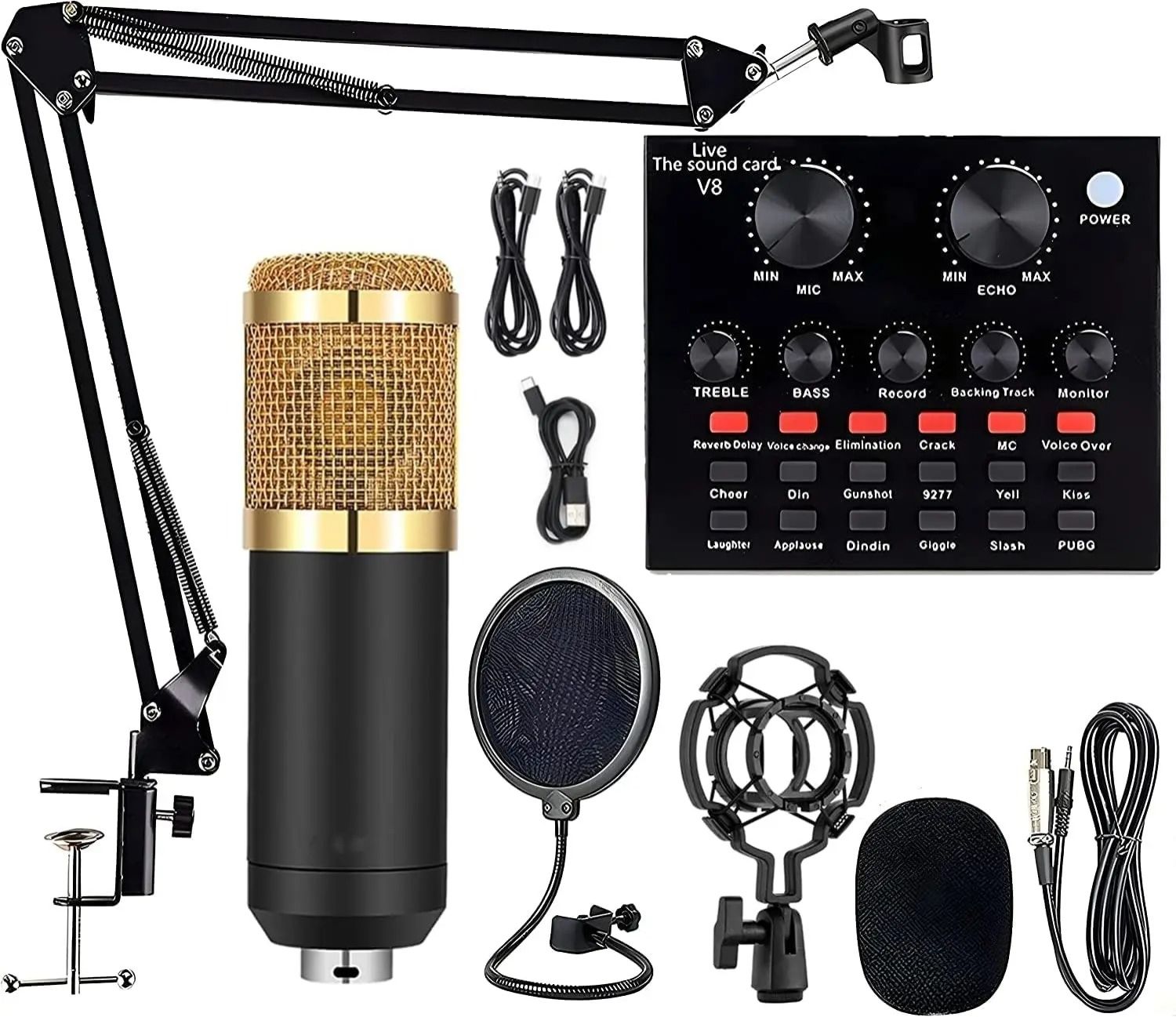 BM800 USB Condenser Microphone With V8 Mixer | Noise Cancellation Studio Mic Kit for Podcast, Singing, Livestream, Gaming, Broadcasting & Audio Recording