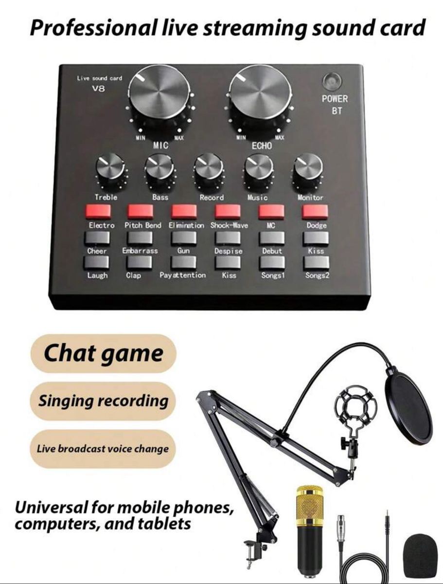 BM800 Professional USB Condenser Microphone Kit With V8 Sound Card Mixer for Podcasting, Live Streaming, Gaming, Karaoke, Singing, Voice Recording, Broadcasting, and Home Studio