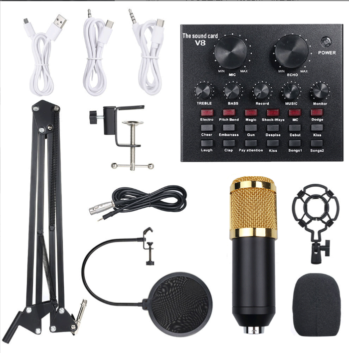 BM800 Professional USB Condenser Microphone Kit With V8 Sound Card Mixer for Podcasting, Live Streaming, Gaming, Karaoke, Singing, Voice Recording, Broadcasting, and Home Studio