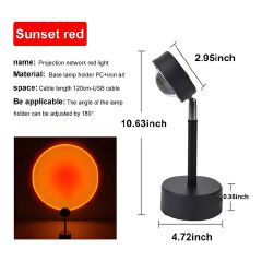 Sunset Lamp USB LED Sunset Projector Light 180° Rotating Mood Lamp for Photography, Bedroom Decor, Selfie, Rainbow Light, Home Decoration