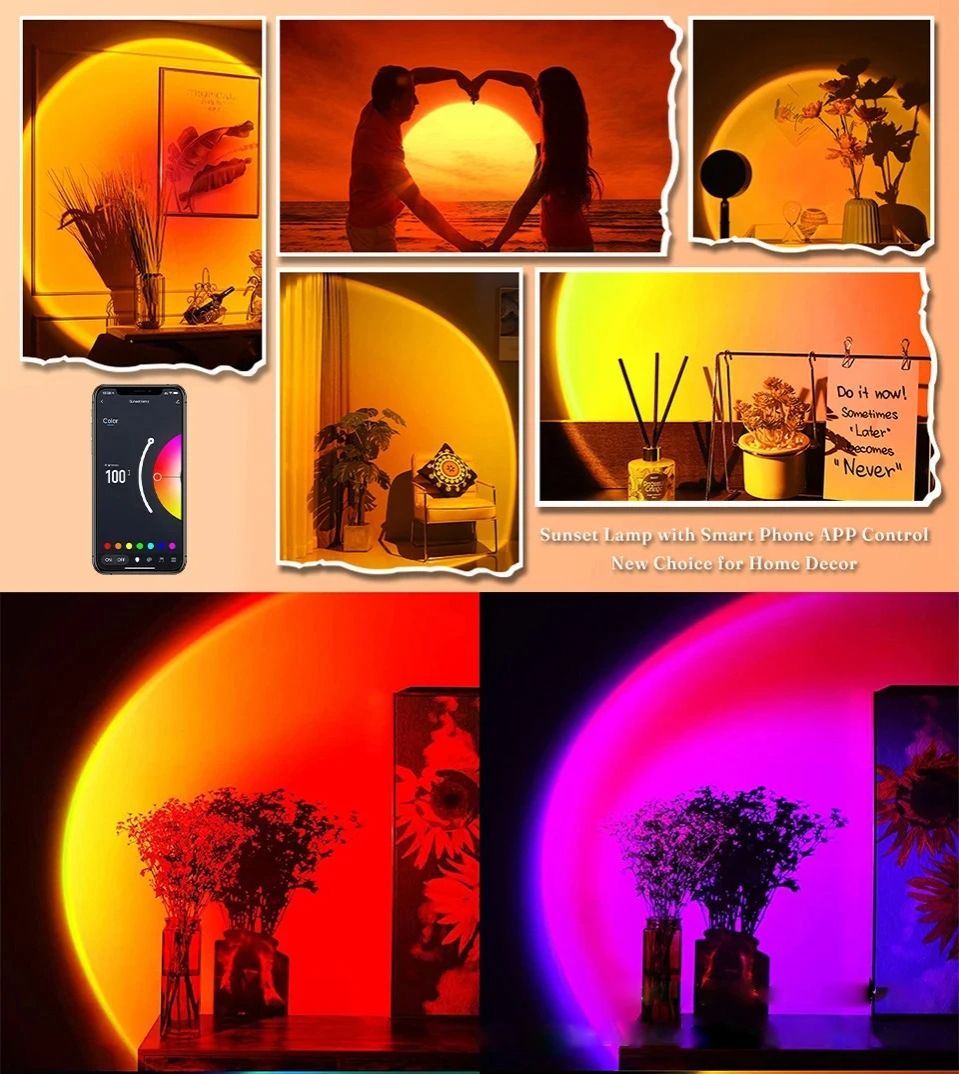 High Quality Sunset Projector Lamp with 16 Colors LED Mood Light for Photoshoot, TikTok Videos, Aesthetic Room Lighting, Home and Studio Décor