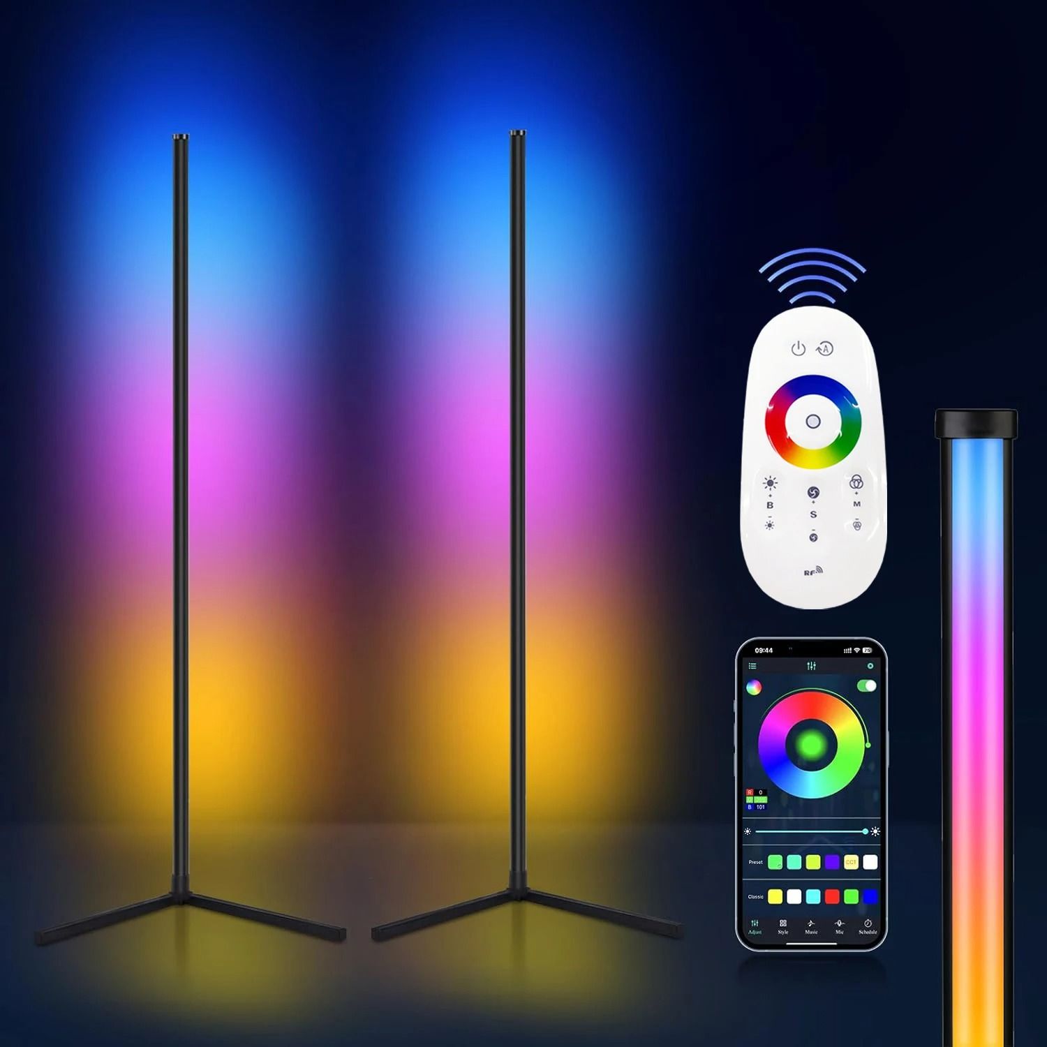 LED RGB Floor Lamp Minimalist Modern Smart Color Changing Lamp for Bedroom, Living Room, Office, Corner, Music Sync, Dimmable, Adjustable Brightness