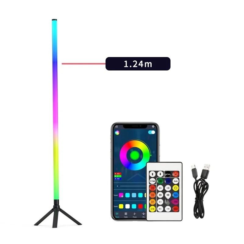 RGB LED Floor Lamp Full Glow 16 Colors Smart Minimalist LED Lamp for Bedroom, Living Room, Office, Corner Lighting, Music Sync, Adjustable Brightness
