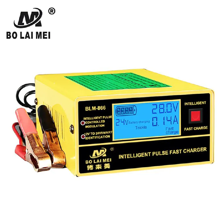 Bolaimei BLM-866C BLM-866 Intelligent Pulse Fast Battery Charger 12V 24V Automatic Car Motorcycle Battery Charger Smart Repair Charger 3Ah-200Ah Lead Acid AGM GEL