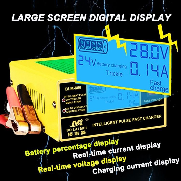 Smart Automatic 12V 24V Bolaimei BLM-866C / BLM-866 Intelligent Pulse Fast Battery Charger with Pulse Repair Technology BLM-866C for Car Motorbike SUV Truck Lead Acid AGM GEL Batteries 3Ah-200Ah