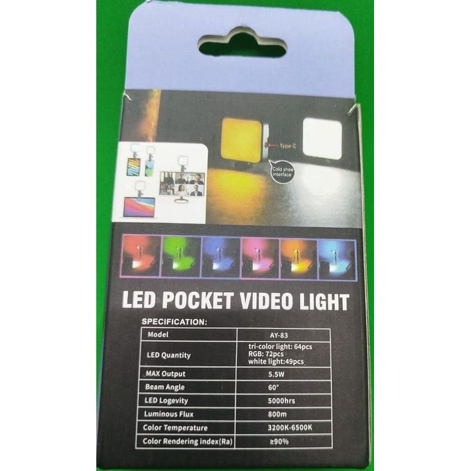 AY-83 LED Light with RGB, White, and Yellow Modes – Ideal for Indoor Video Shoots and Remote Calls