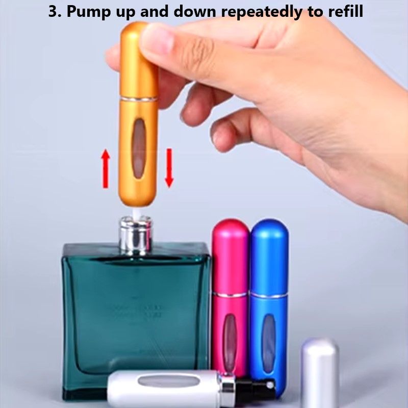 3 Piece Set Refillable Perfume Atomizer Spray Bottles (5ml), Mini Portable for Travel Use Compact, Friendly, Easy to Refill and Durable Mini Spray Atomizer that fits in your Purse, Pocket or Bag